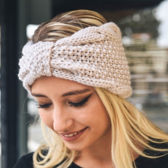 Knit Bow Headband Womens One Size Ivory Fall Winter Cute Stylish Cozy Ear Warmer - Picture 2 of 5